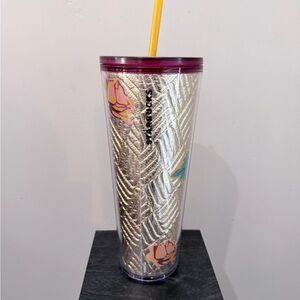 Starbucks Fall 2020 Gold Quilted Pink Rose Tumbler
